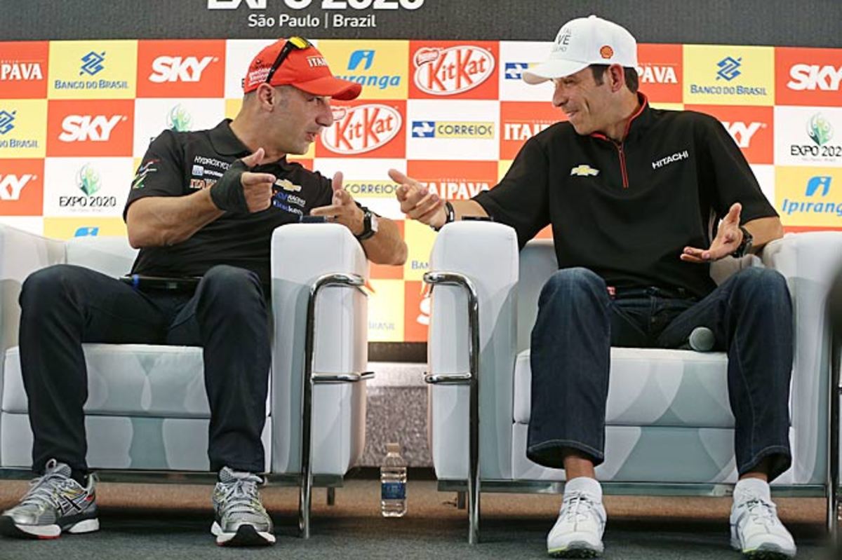 Brazilian drivers Tony Kanaan (left) and Helio Castroneves are in comfortable surroundings.