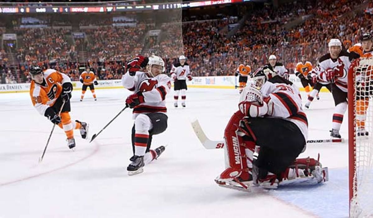 Claude Giroux and Martin Brodeur