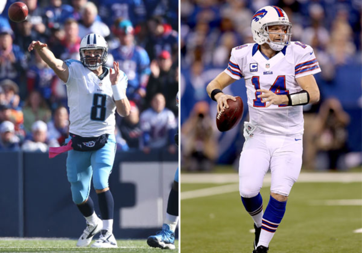 We had a quick game of quarterback carousel Monday, with Matt Hasselbeck (left) signing with the Colts and Ryan Fitzpatrick (right) replacing him on the Titans. (Getty)