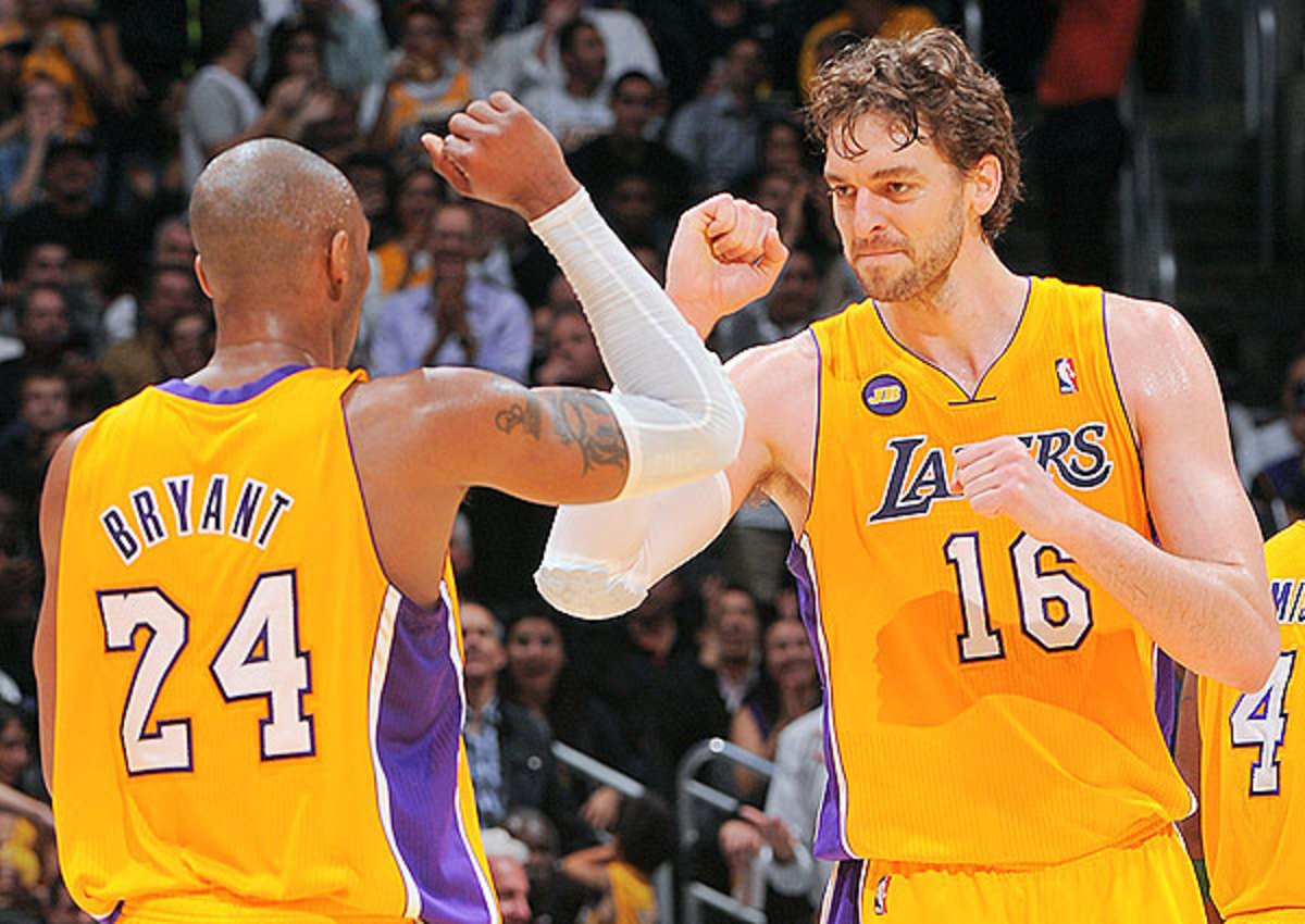 Pau Gasol (right) will have to step up next season with Dwight Howard gone and Kobe Bryant recovering from an Achilles injury.