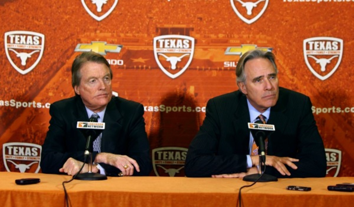 Texas president Bill Powers and athletic director Steve Patterson will be involved in the search for a new coach. (Erich Schlegel/Getty Images)