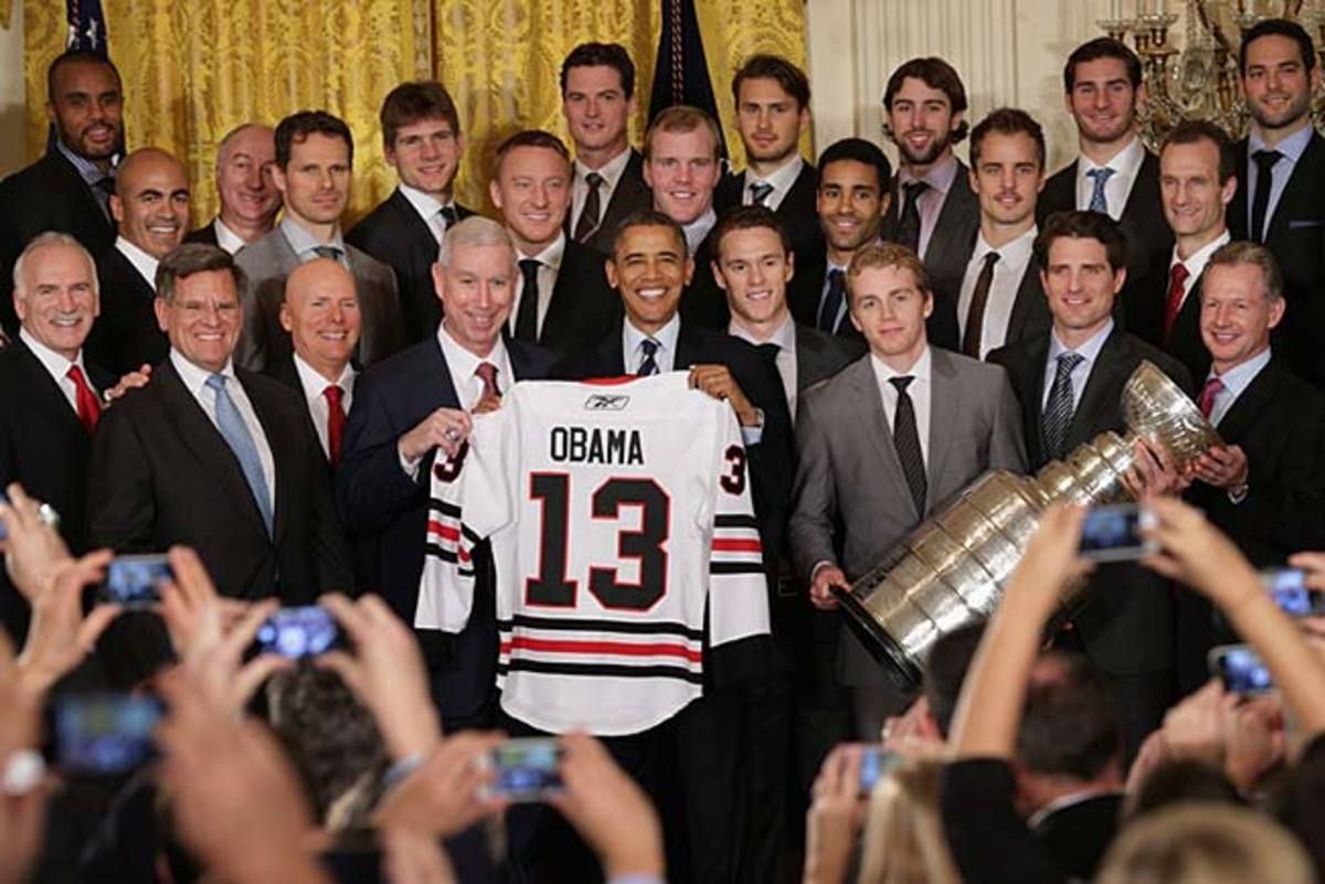 The Blackhawks have given President Obama two Cups of reasons to smile since he took office.