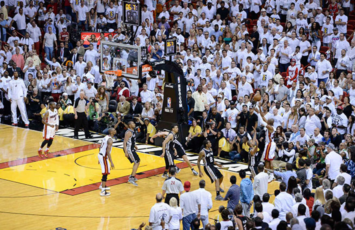 In the closing seconds, Chris Bosh found Ray Allen, a career 40.3 percent three-point shooter in the playoffs.