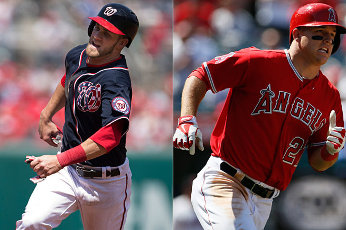 Bryce Harper (left) and Mike Trout both came to the majors to stay last April 28 and are already two of the game's best.