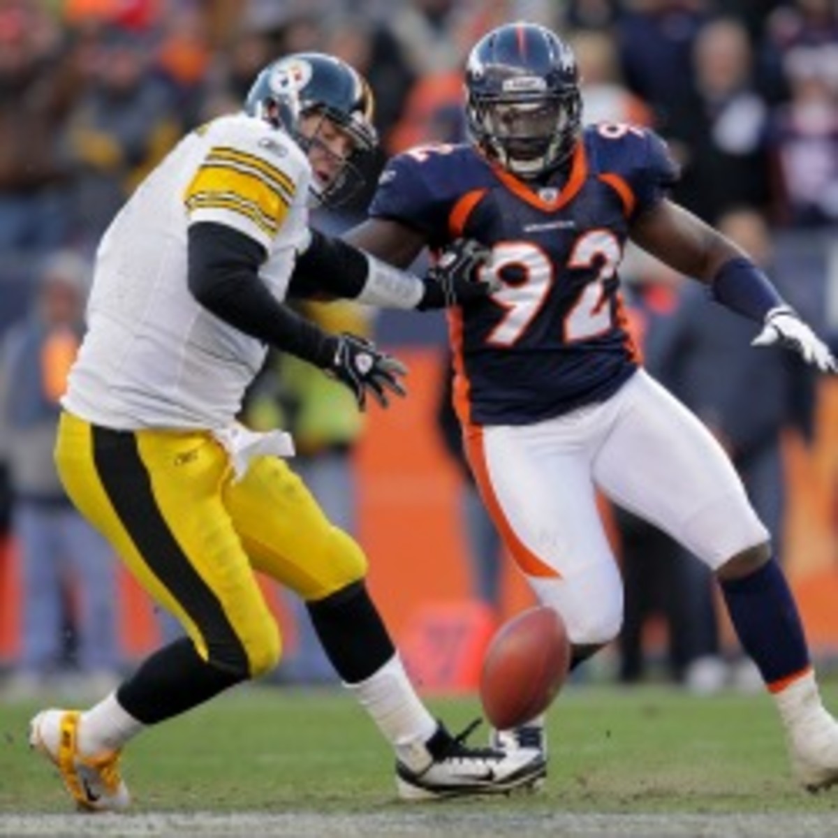 Broncos end Elvis Dumervil could be released today. (Doug Pensinger/Getty Images)