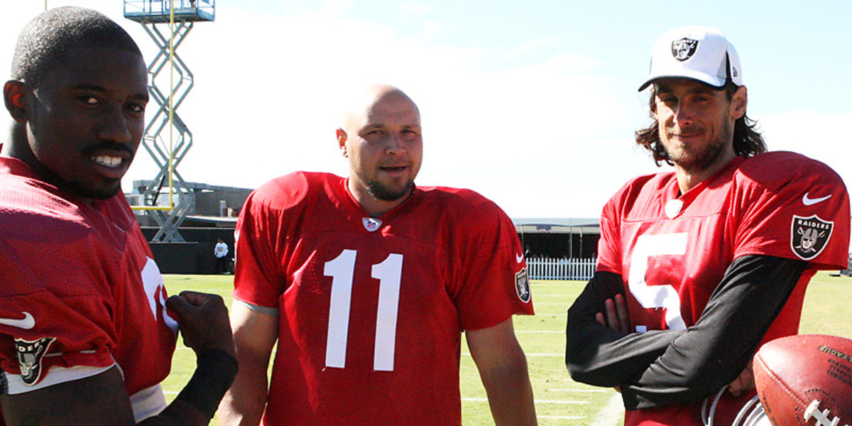 The power of special teams: Marquette King and Chris Kluwe flank Sebastian Janikowski.