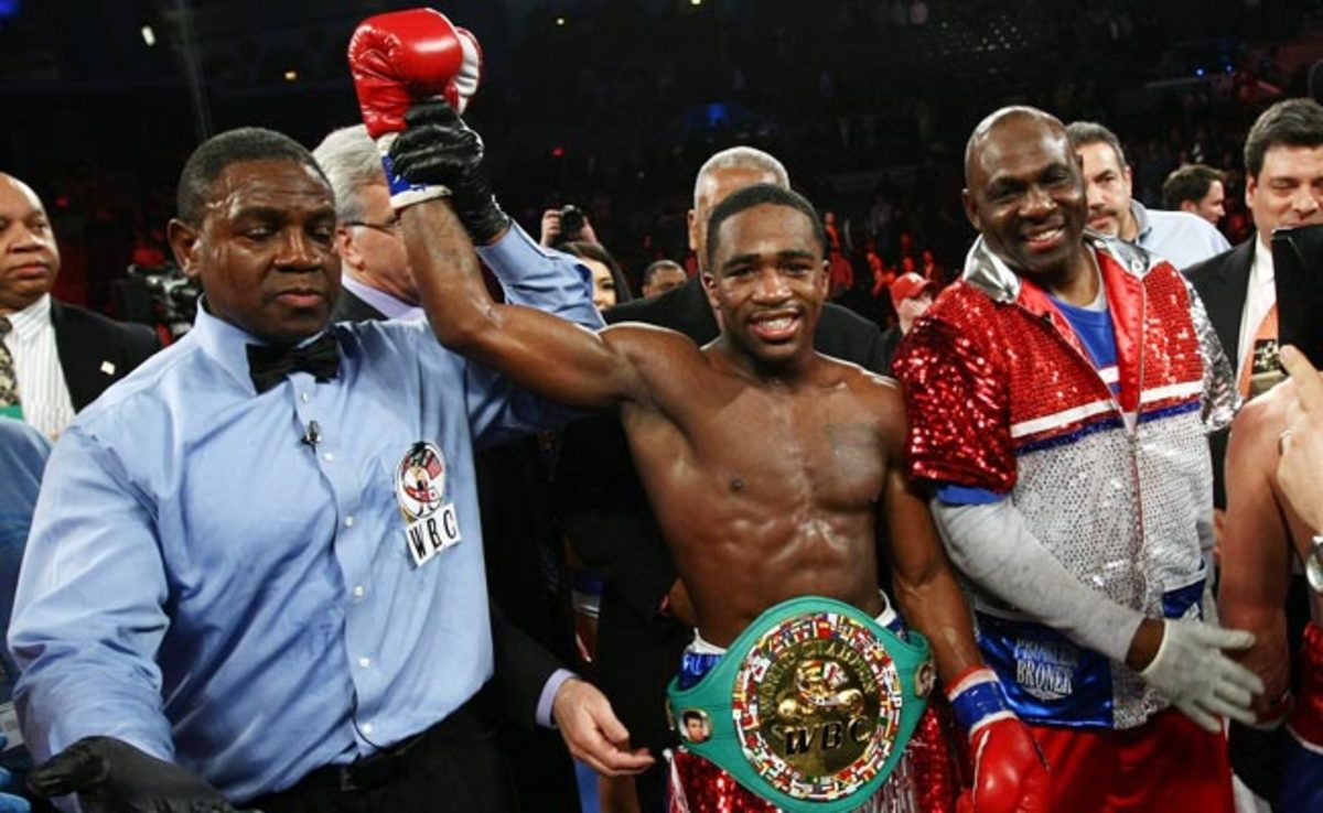 Adrien Broner celebrates after defeating Gavin Rees in February.