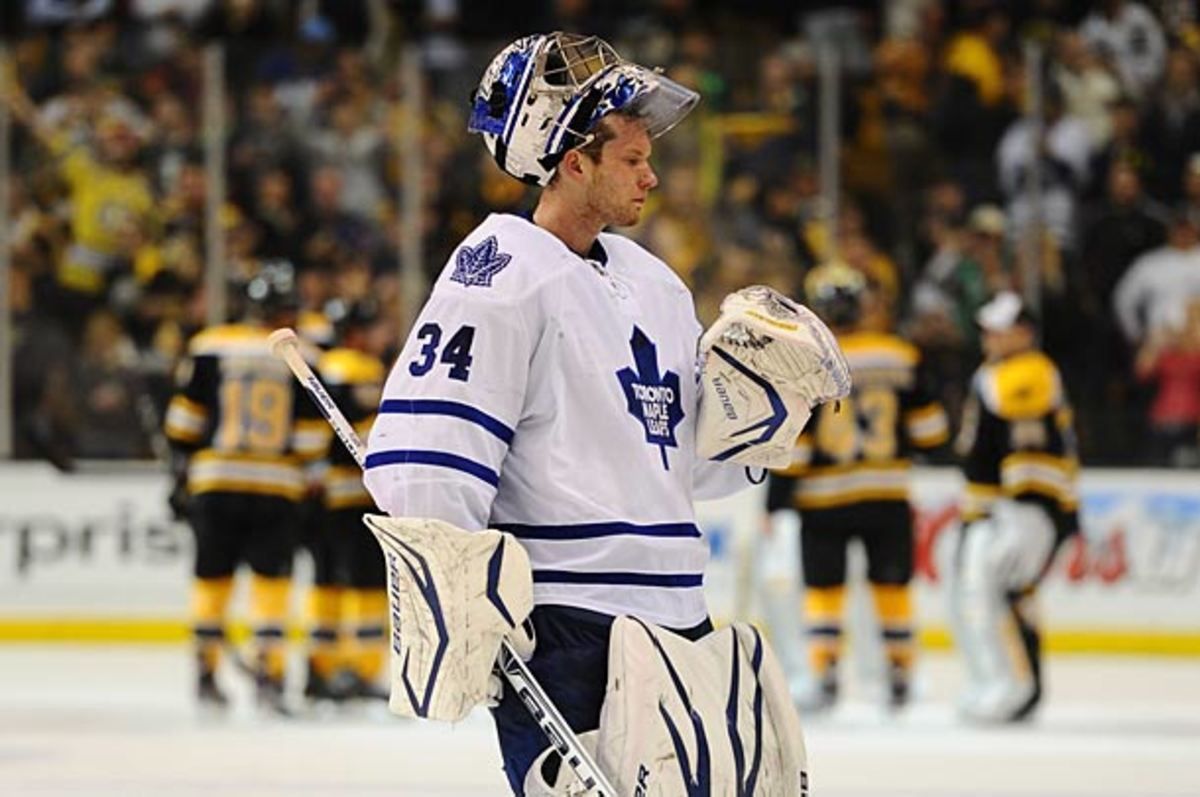 James Reimer leaves the ice after Toronto's epic Game 7 loss to Boston.