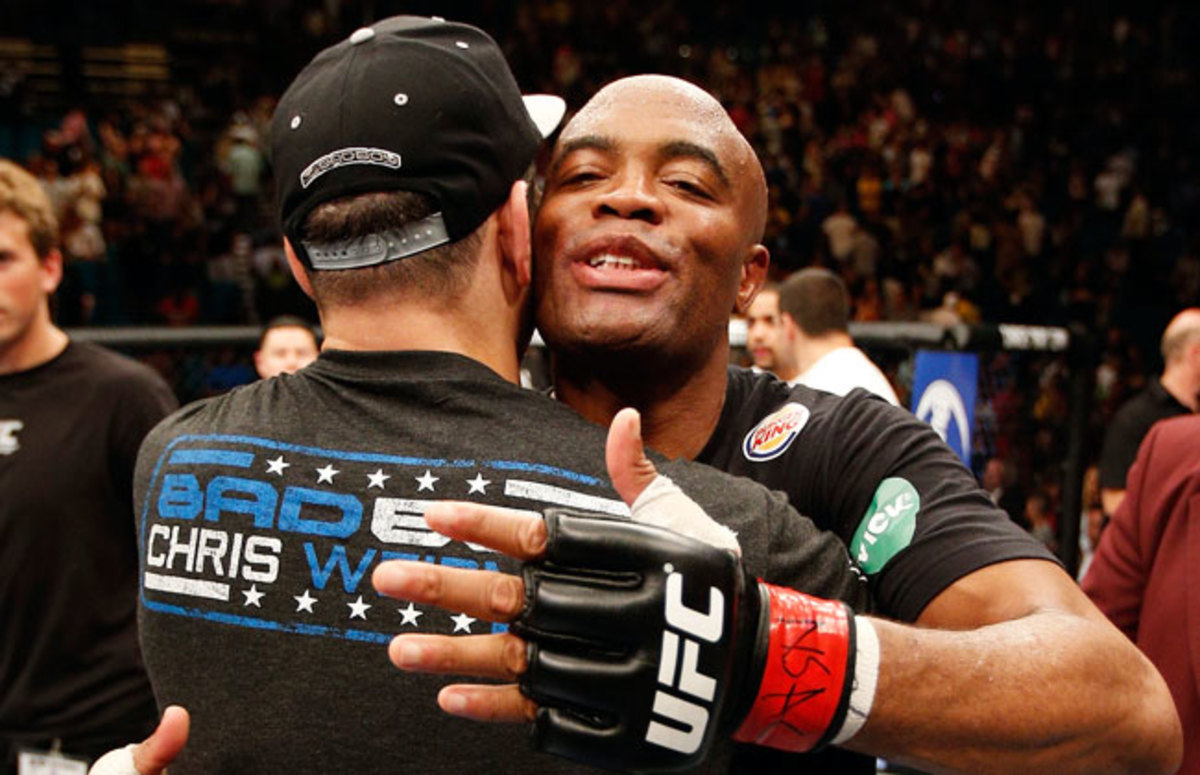 Anderson Silva congratulates Chris Weidman after the Brazilian champion was dethroned at UFC 162.