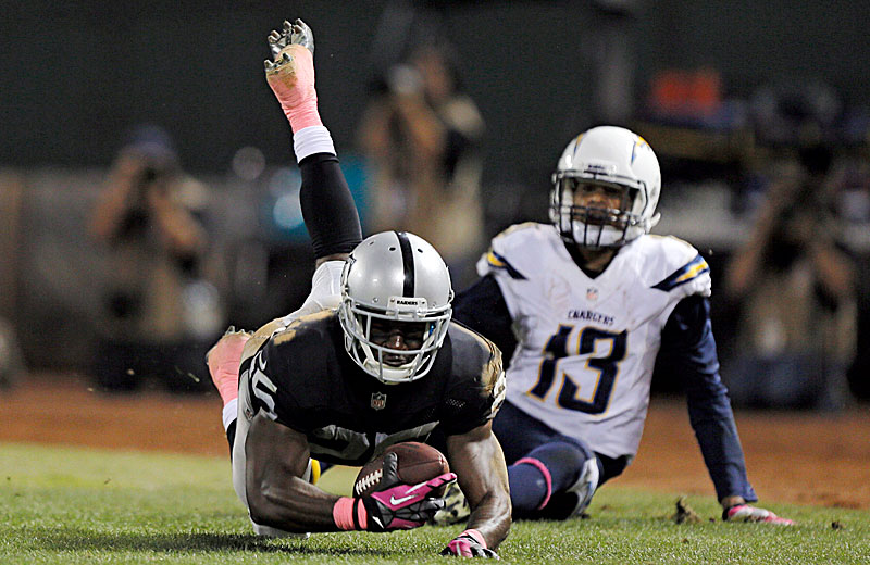 D.J. Hayden's interception sealed the Raiders' Week 5 win over the Chargers, (Brian Bahr/AP)