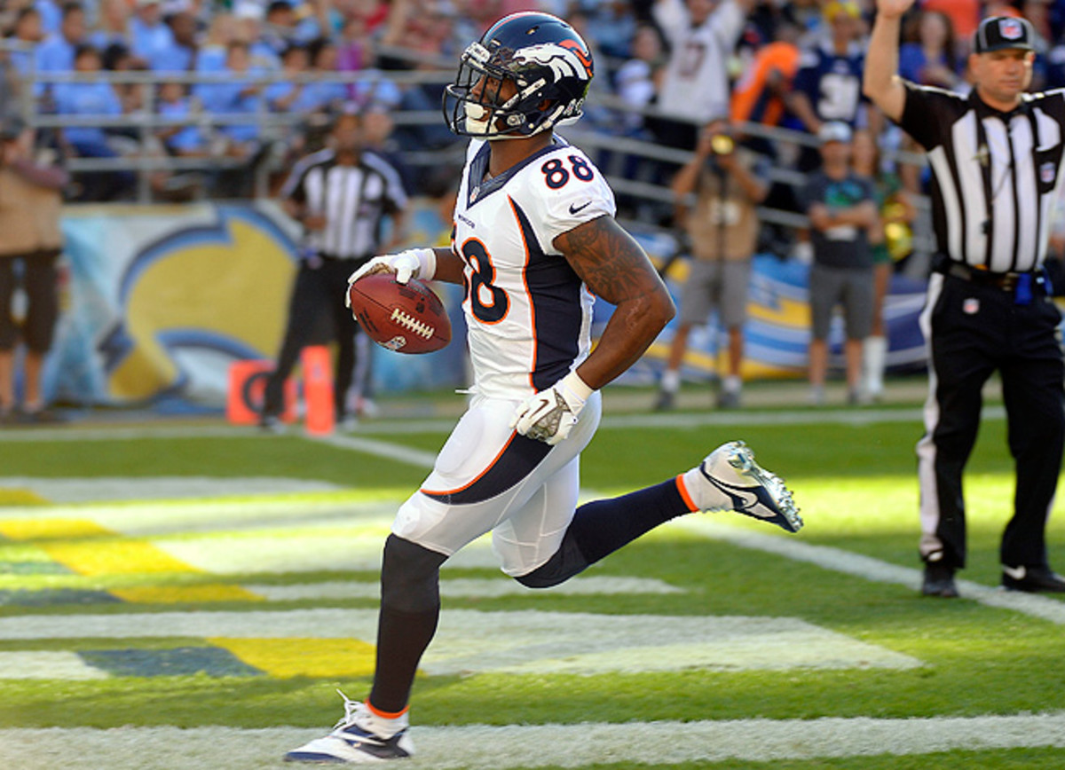Demaryius Thomas trotted into the end zone three times against the Chargers in Week 10.