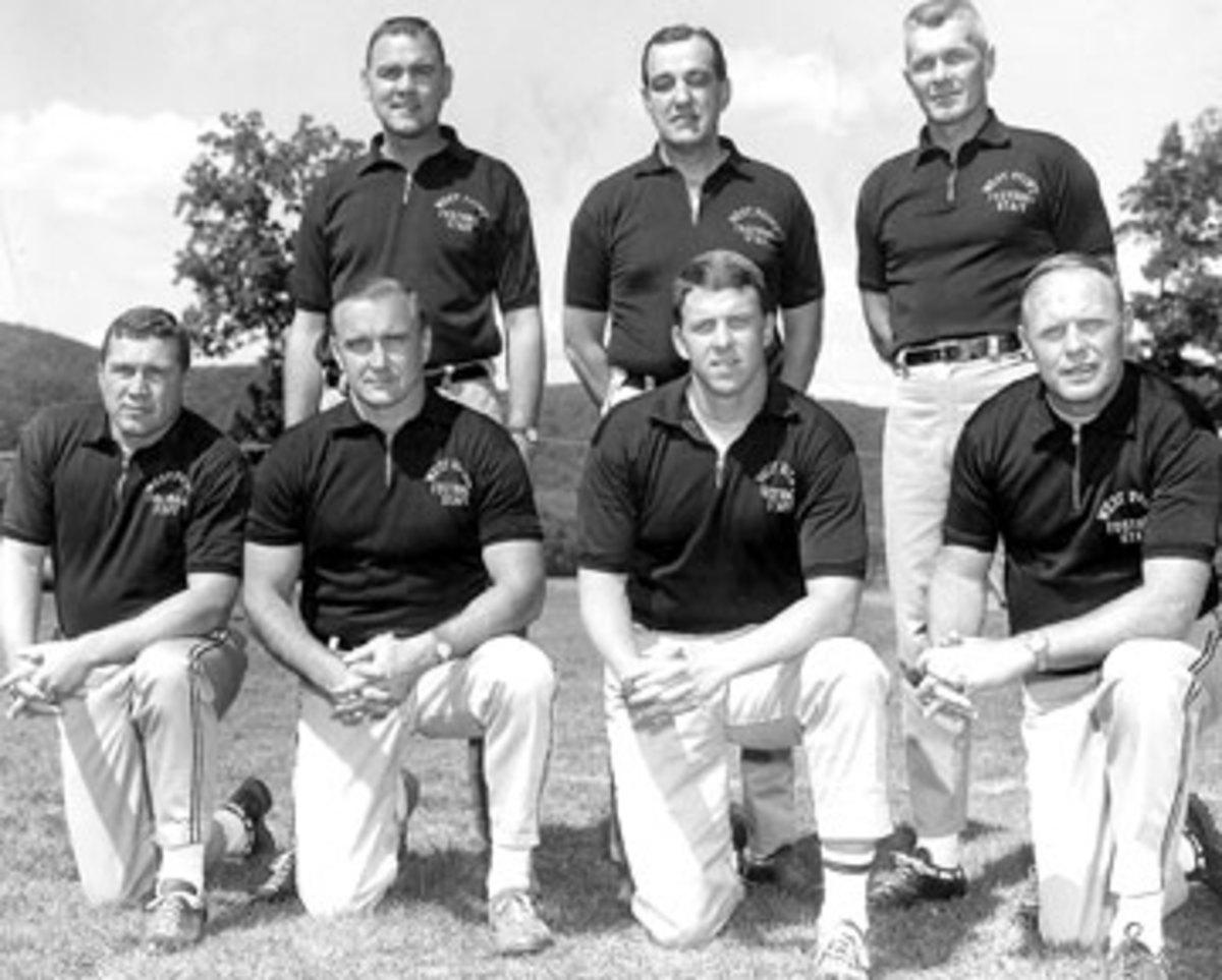 Parcells (front row, second from right) was the linebackers coach at Army—and an assistant coach for Bob Knight's basketball team. (Courtesy of Army Athletic Communications)