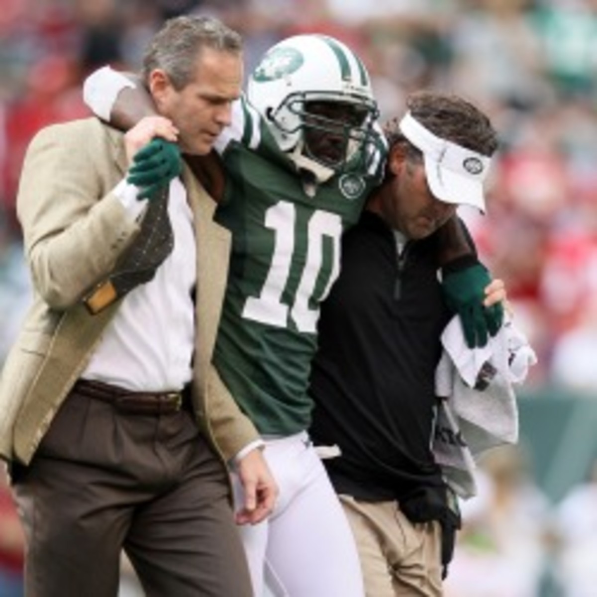 The Jets have reportedly asked Santonio Holmes to cut his salary. (Elsa/Getty Images)