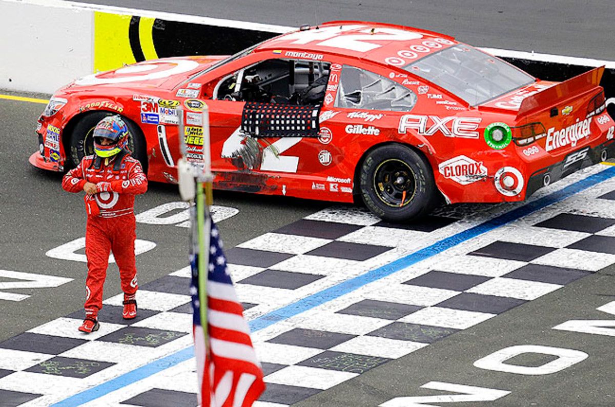 Montoya ran out of gas while running second and had to coast to the finish line, finishing 34th.