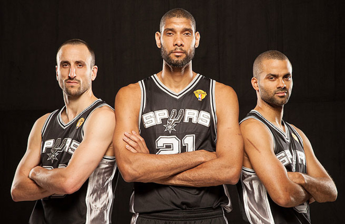 The Spurs' Manu Ginobili (from left), Tim Duncan and Tony Parker will make their fourth Finals appearance together this week.