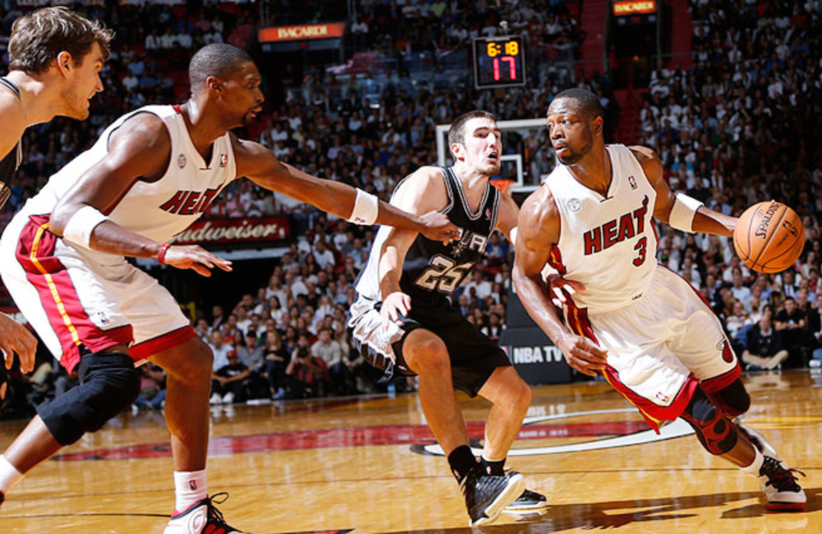 Dwyane Wade will be looking for his third NBA title when the Heat face the Spurs in the Finals.