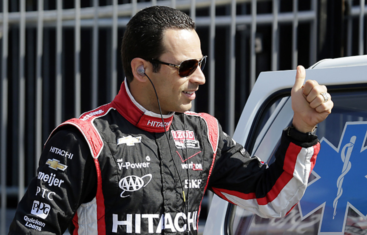 Helio Castroneves emerged from a stock car crash in Brazil with minor injuries to his back and legs.
