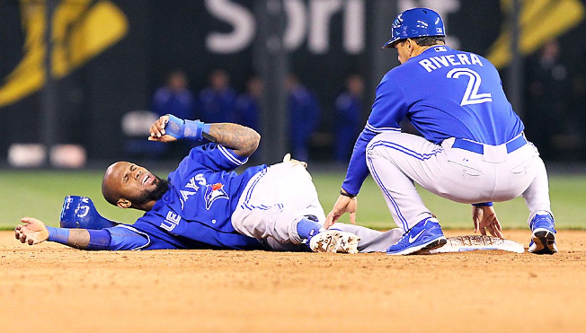 Toronto's Jose Reyes could be out until the All-Star break after spraining his ankle on a hard slide.