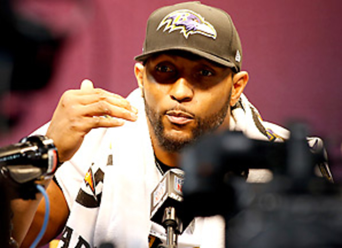 Ray Lewis attracted the biggest crowd -- by far -- at Media Day. (Scott Halleran/Getty Images)