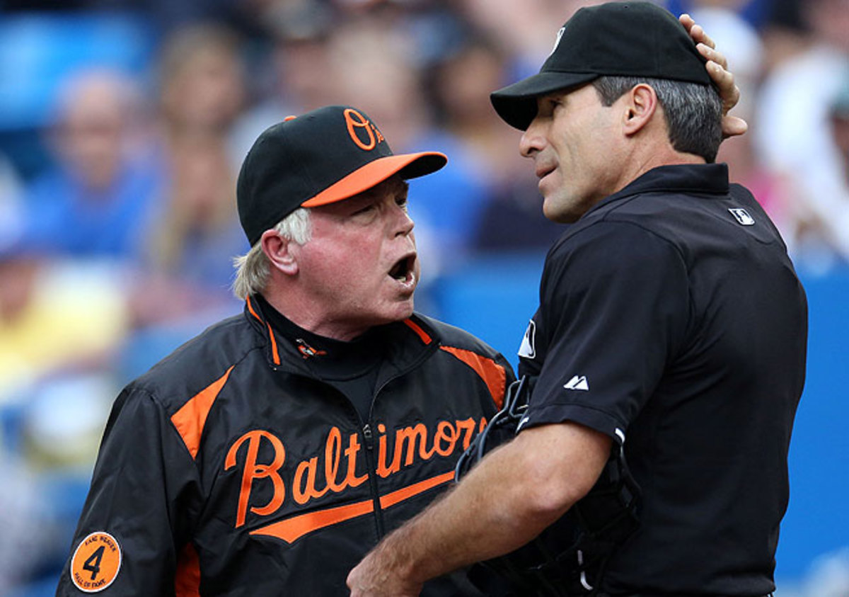 Baltimore manager Buck Showalter took exception to a call by Angel Hernandez against the Blue Jays.