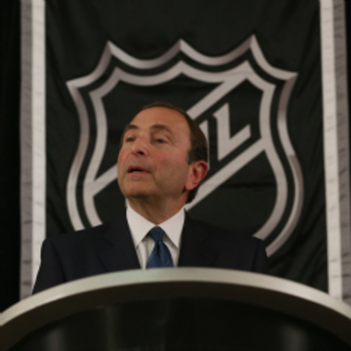 NHL Commissioner Gary Bettman spoke about the league's partnership with a gay advocacy group and reaffirmed the NHL's position supporting gay athletes. (Bruce Bennett/Getty Images)