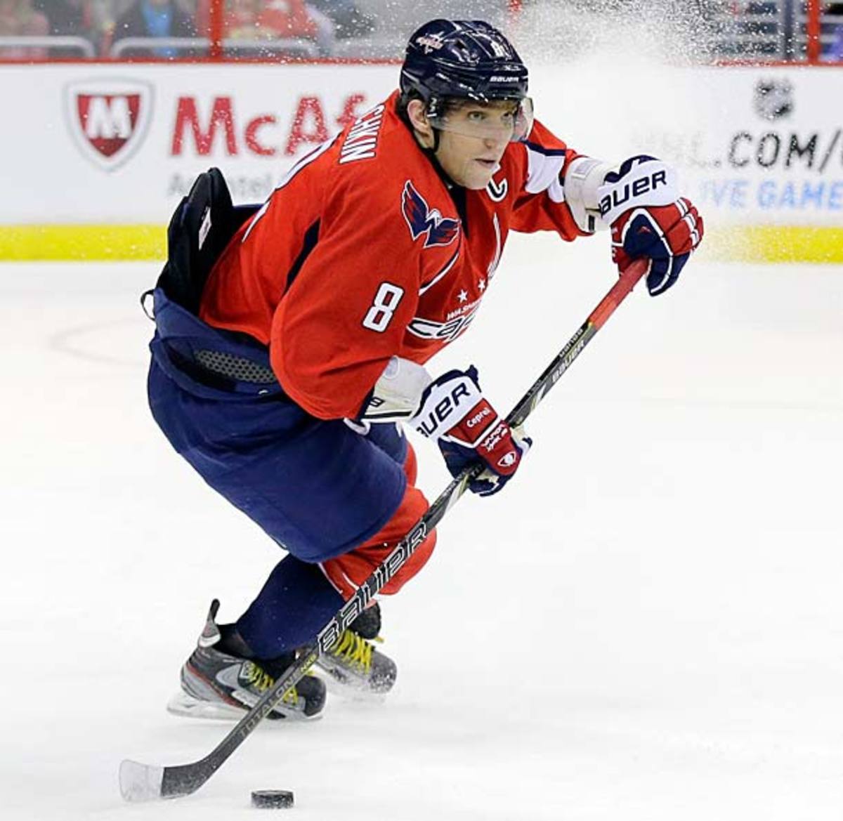 Alex Ovechkin of the Washington Capitals tucks in his jersey.