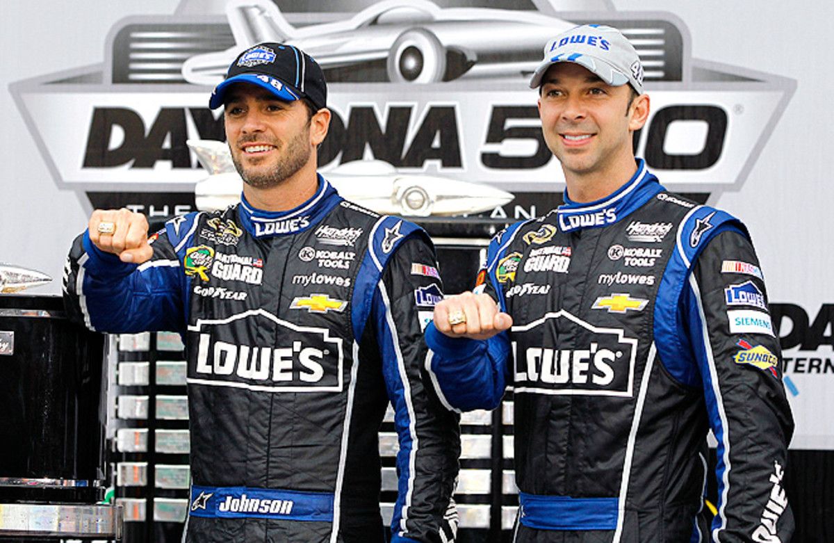 Jimmie Johnson and crew chief Chad Knaus have a reason to celebrate after winning the 2013 Daytona 500.