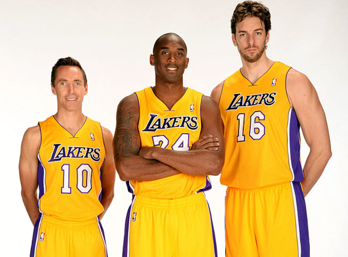 Steve Nash (left) and Pau Gasol (right) will be asked to carry the Lakers until Kobe Bryant returns.
