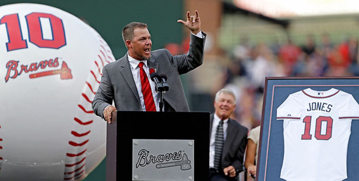 Chipper Jones returned to Atlanta to celebrate the retirement of his number just a year after retiring.