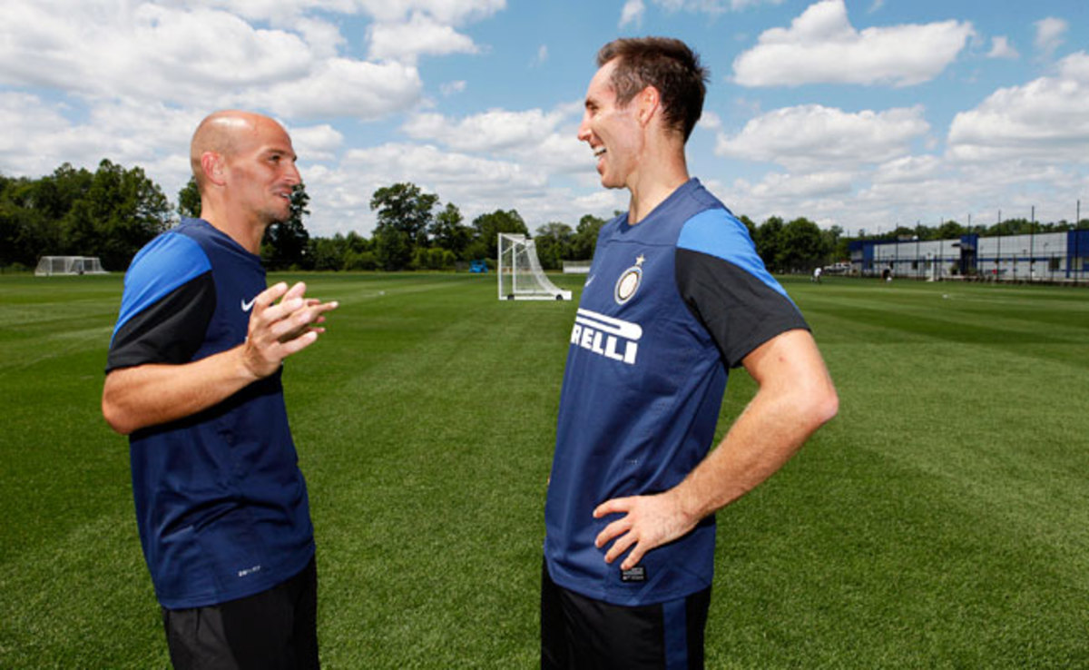 Steve Nash (right) practiced with Esteban Cambiasso and the rest of Inter Milan on Tuesday.