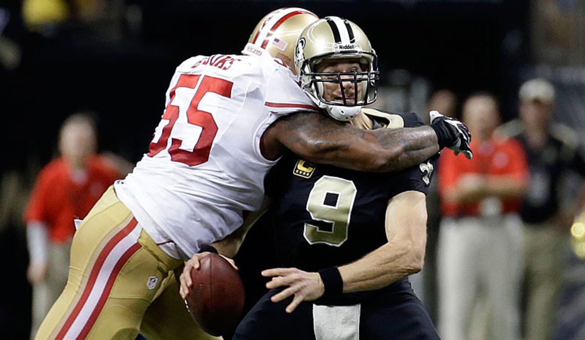 Ahmad Brooks' penalty on a late Drew Brees sack negated what would have likely been a game-winning play. (Dave Martin/AP)