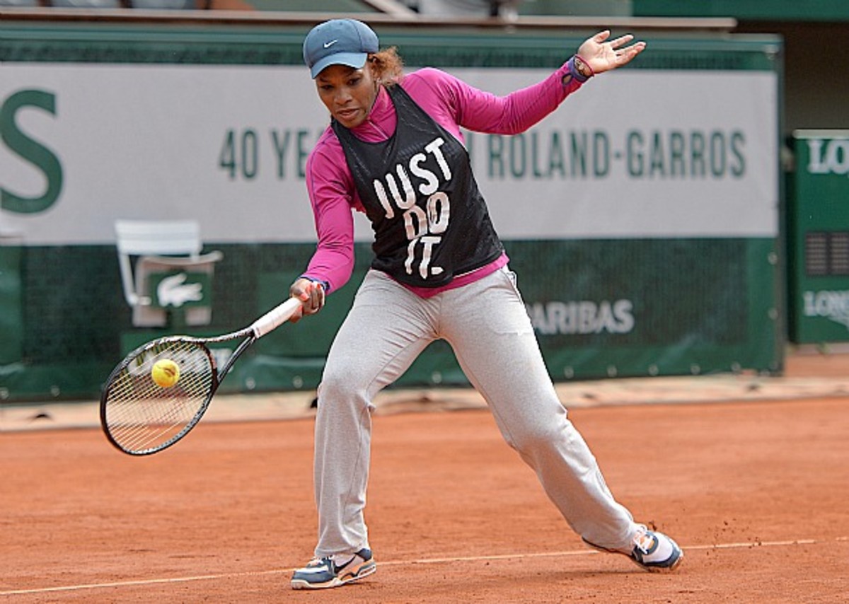 Serena Williams practices at Roland Garros. (Miguel Medina/AFP/Getty Images)