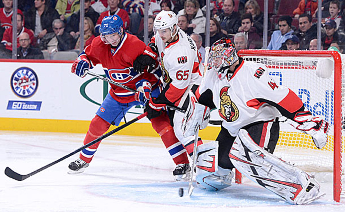Erik Karlsson and Craig Anderson of the Ottawa Senators