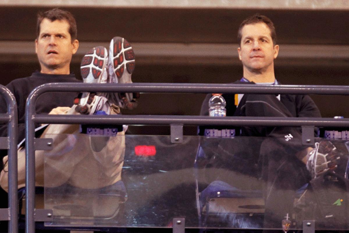 Jim (left) and John Harbaugh will be the first brothers to coach against each other in the Super Bowl.