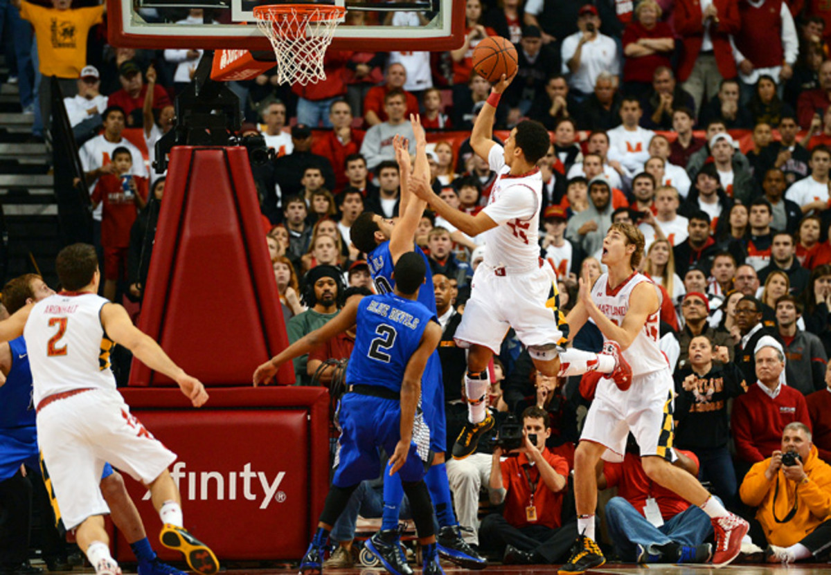 Maryland's Seth Allen made the game-winning free throws after being fouled on this shot with 2.8 seconds left.