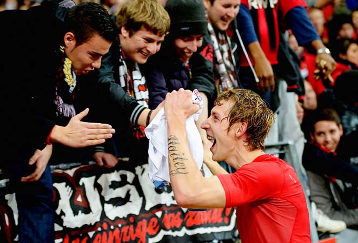 Stefan Kiessling of Leverkusen leads the Bundesliga with 13 goals this season.