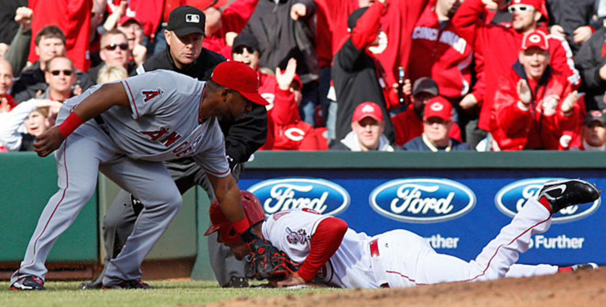Ryan Ludwick hurt his shoulder while sliding into third base on Opening Day.