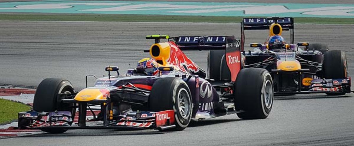 Mark Webber (left) and Sebastian Vettel (right) also had a troublesome incident in 2010.