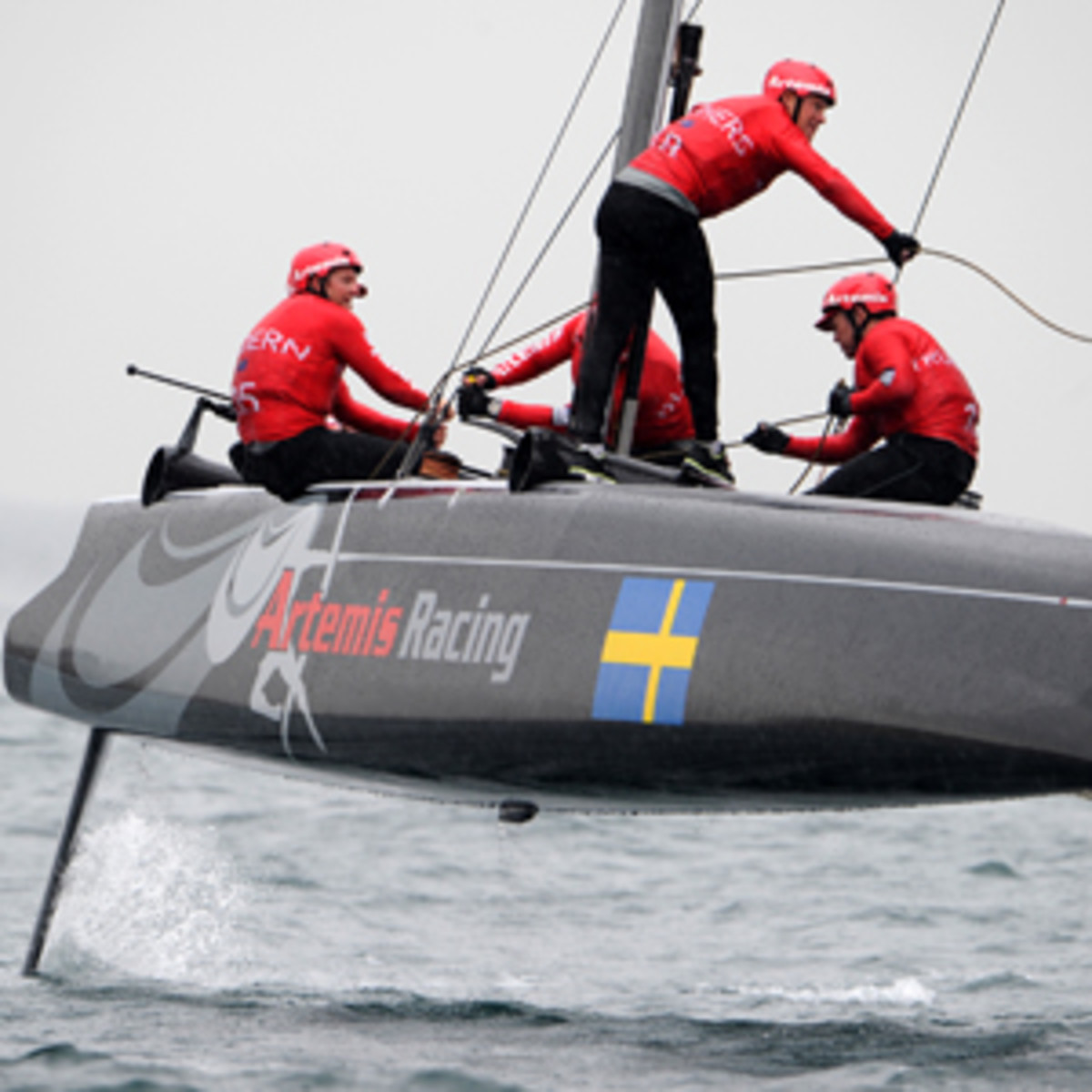 The Team Artemis catamaran raced in the America's Cup Series in April 2012. (Jacopo Raule/Getty Images)