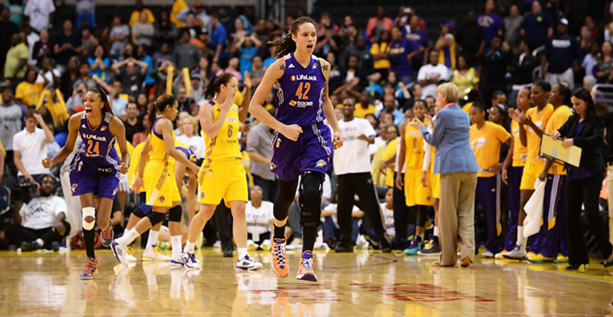 Brittney Griner celebrates after sinking a game-winning jumper on Monday night in L.A.
