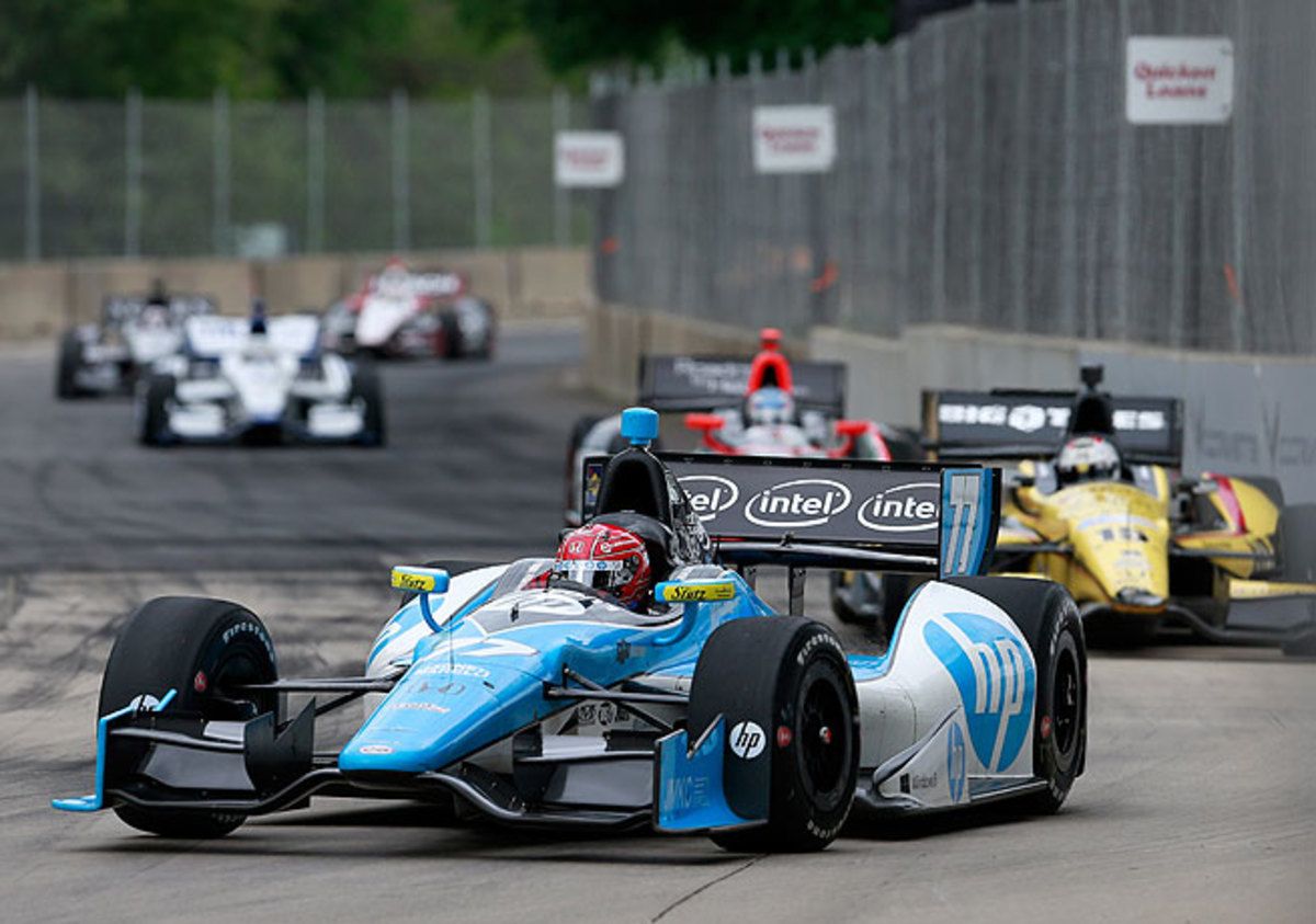 Simon Pagenaud (front) stayed clear of the crashes that plagued the rest of the field en route to victory.