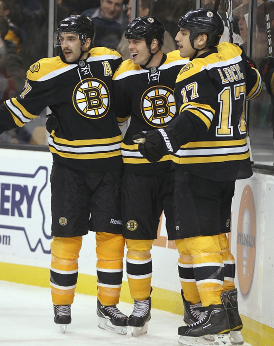 Milan Lucic, Nathan Horton and Patrice Bergeron