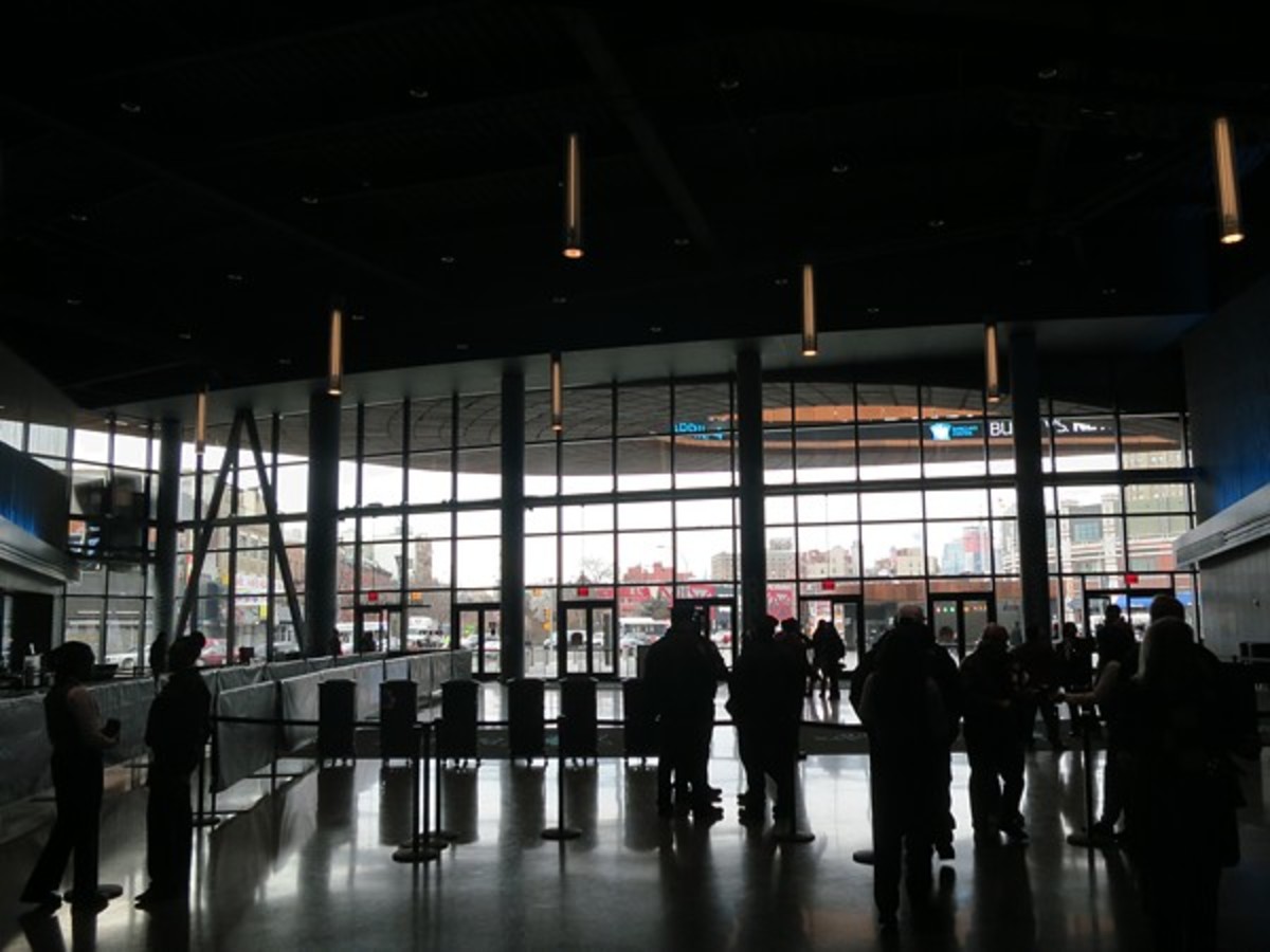 The Barclays Center lobby, looking out toward Flatbush Ave.