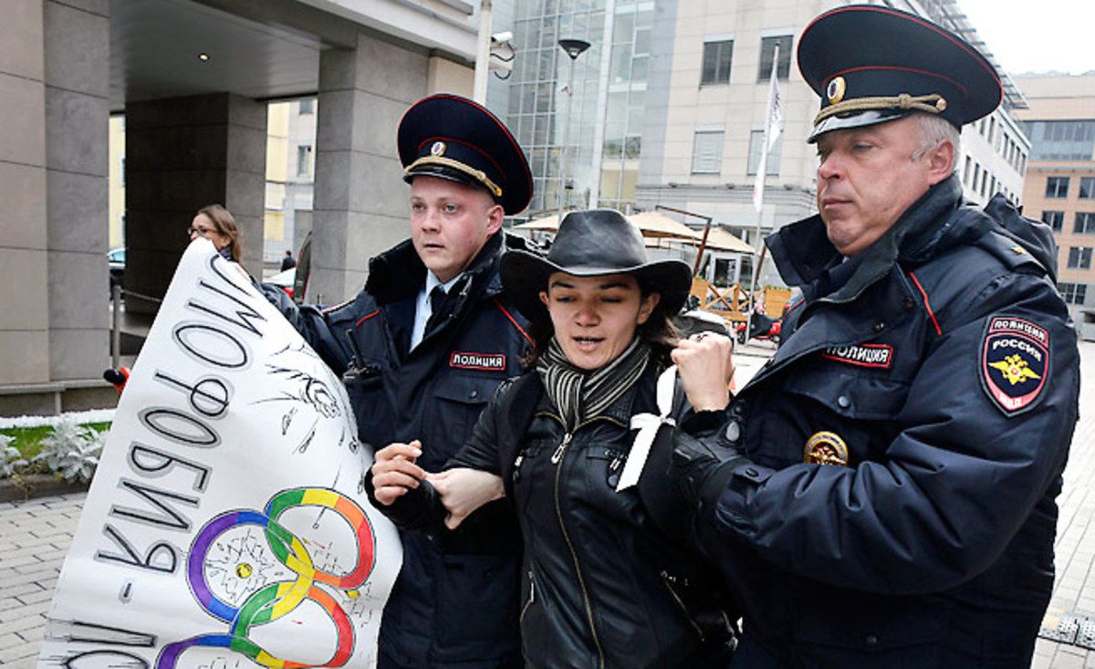 Russian protesters of the country's anti-gay law clashed with police in September.