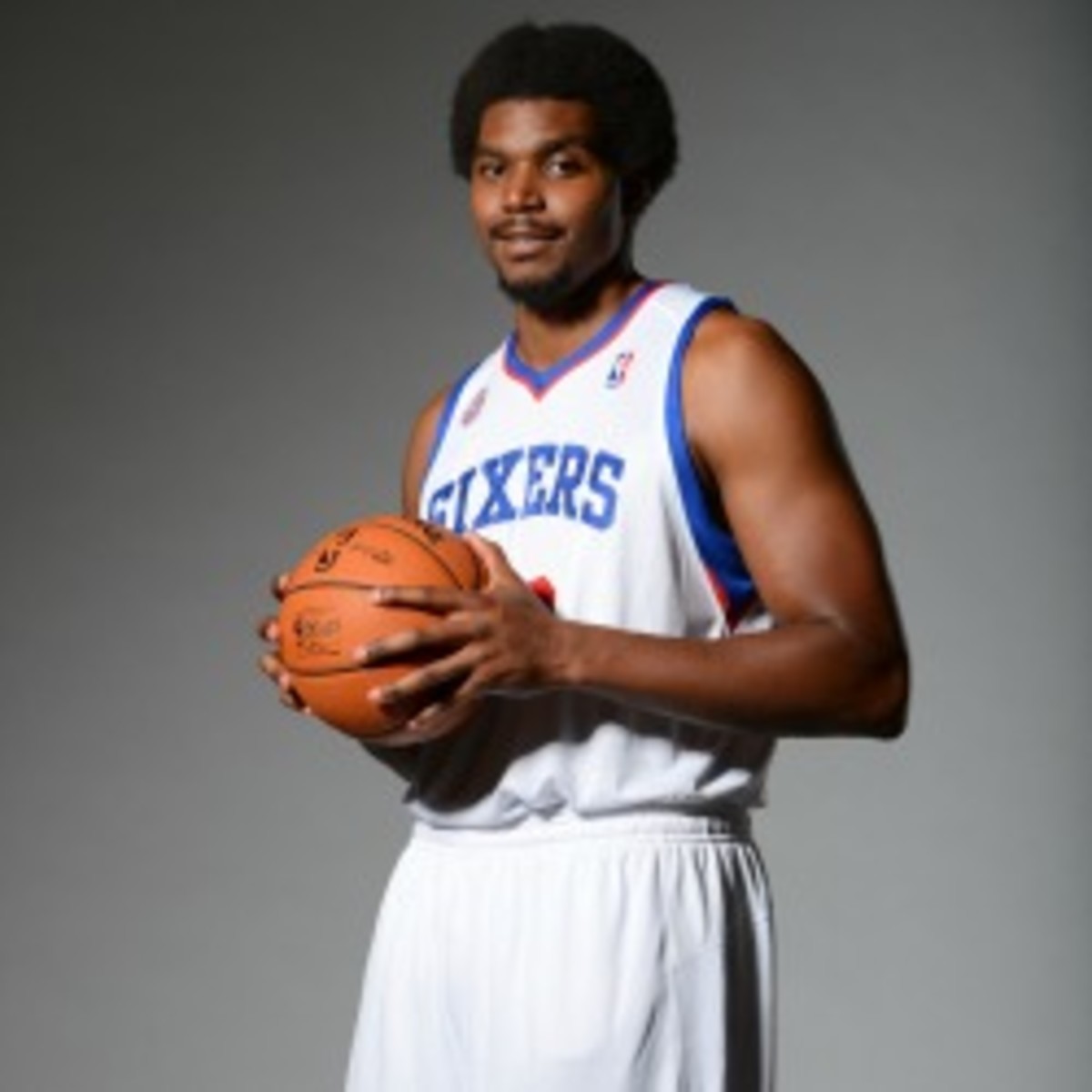 Sixers center Andrew Bynum has yet to play in a game this season due to bruises and weakened cartilage in his knees. (Jesse D. Garrabrant/Getty Images)