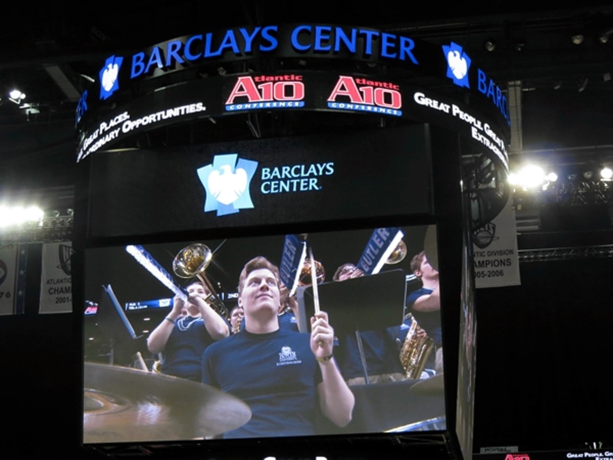 The Butler pep-band drummer gets his moment on the big board: