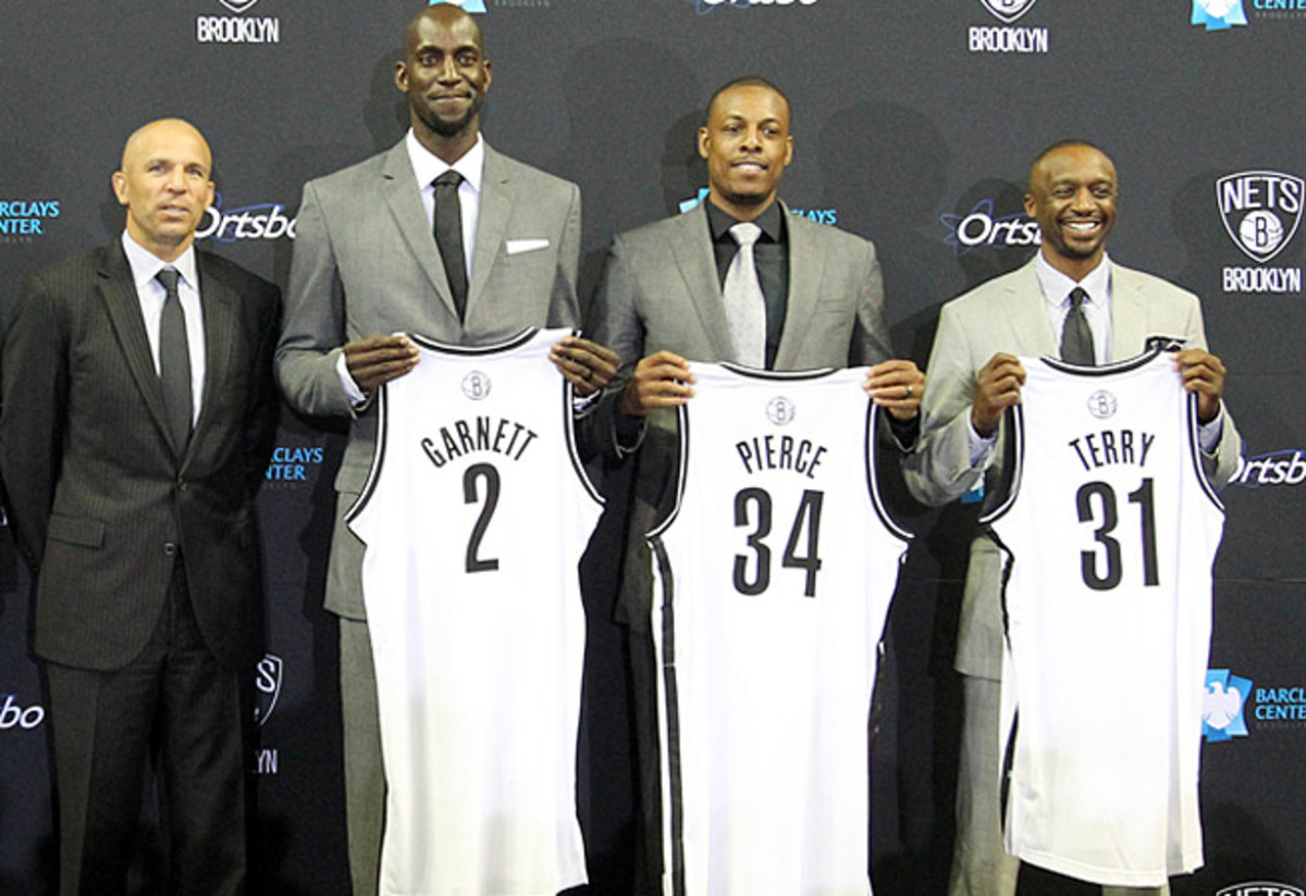 The Nets are all in with (from left) coach Jason Kidd, Kevin Garnett, Paul Pierce and Jason Terry.