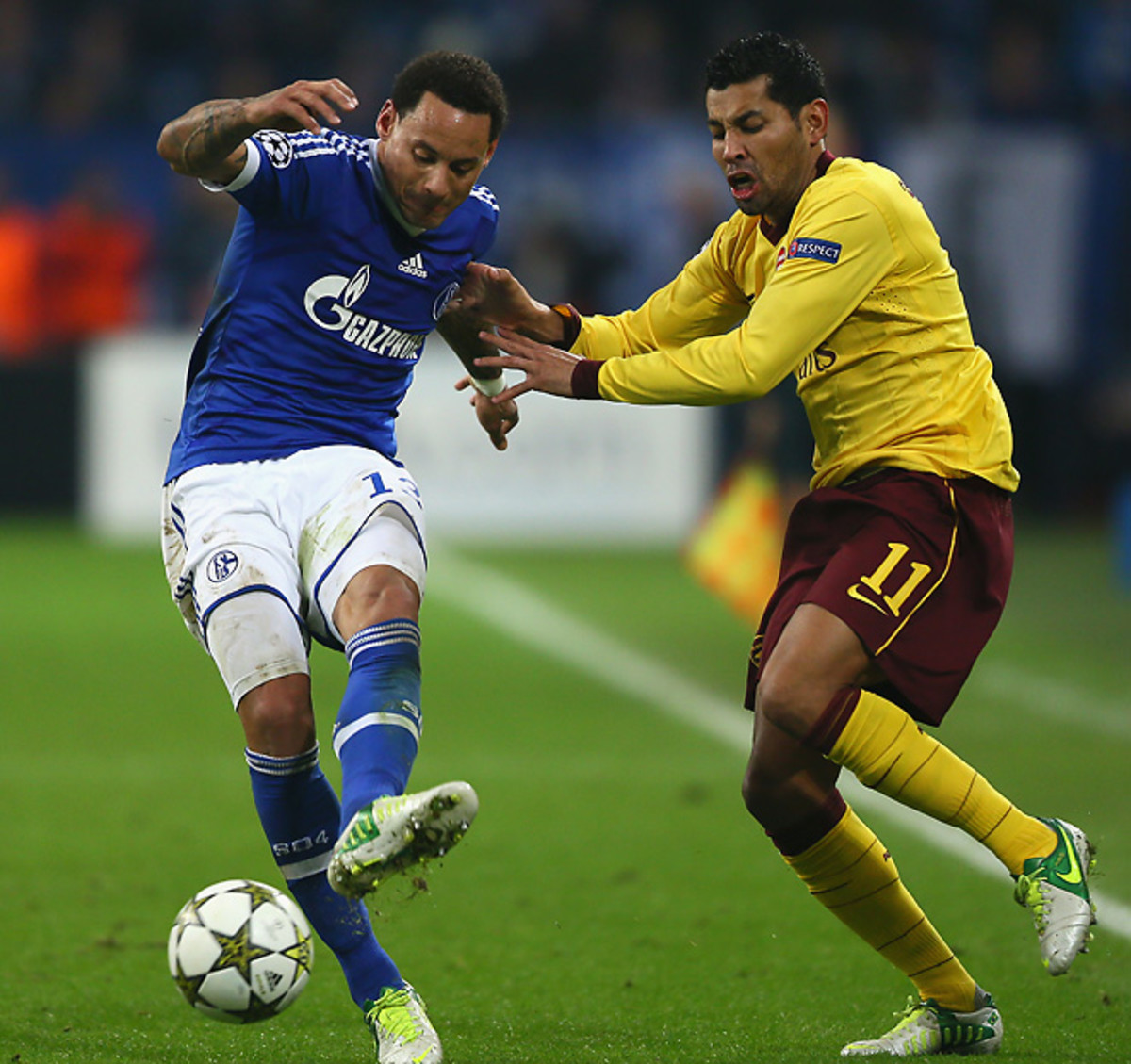 Andre Santos (right) has incurred the wrath of Arsenal fans all season for his inconsistent play.