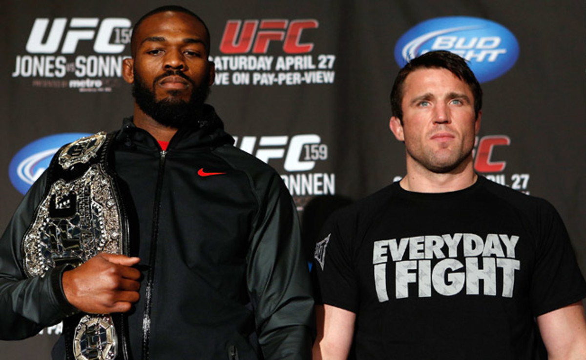 36-year-old Chael Sonnen (right) has never before worn a UFC championship belt.