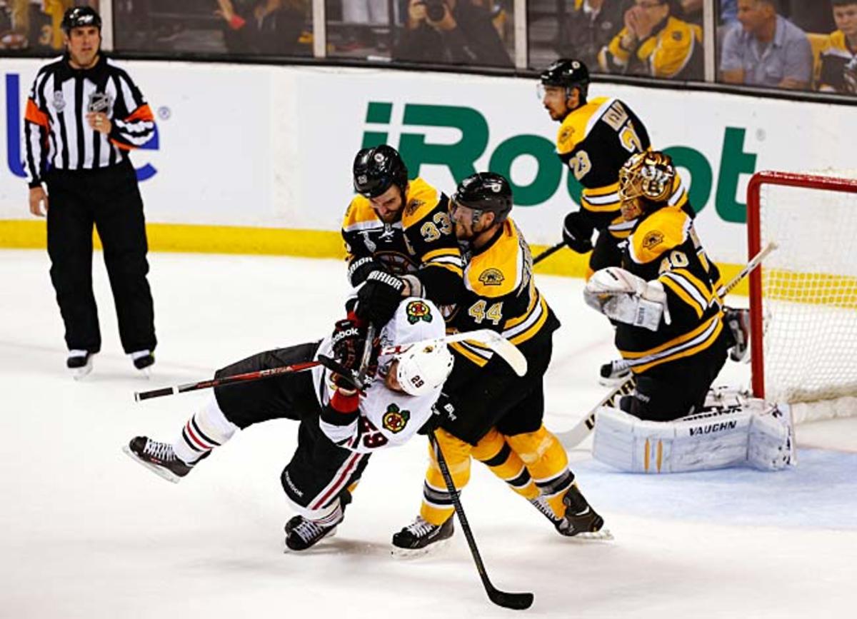 The Hawks can expect rough treatment if they storm Boston goalie Tuukka Rask as they did in Game 4.